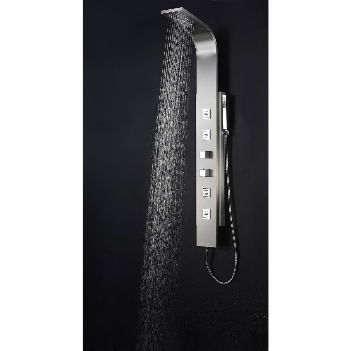 Anzzi Visor 60 Inch Four Directional Acu-stream Body Jets Shower Panel with Fixed Crested Rainfall Shower Head, Two Shower Control Knobs and Euro-grip Handheld Sprayer - White Deco-glass Body - SP-AZ035 - Lifestyle - Vital Hydrotherapy