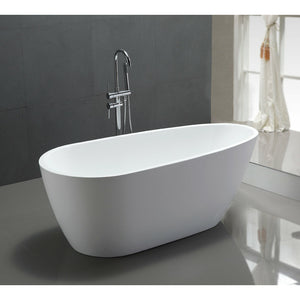 Legion Furniture 68" White Freestanding Soaking Tub - Acrylic - Soft Curves - Egg-Shape - Not Included: Faucet - Lifestyle setting - Isometric view - WE6515 - Vital Hydrotherapy