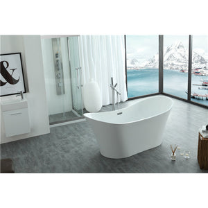 Legion Furniture WE6805 67" White Acrylic Double Slipper Freestanding Bathtub - Soft Curves - With Overflow - Not Included: Faucet - Lifestyle setting - Isometric view - WE6805 - Vital Hydrotherapy
