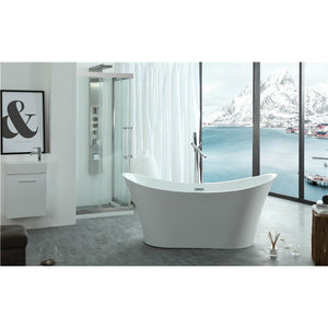 Legion Furniture WE6805 67" White Acrylic Double Slipper Freestanding Bathtub - Soft Curves - With Overflow - Not Included: Faucet - Lifestyle setting - Front view - WE6805 - Vital Hydrotherapy
