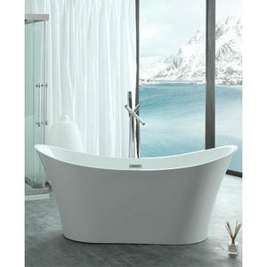 Legion Furniture WE6805 67" White Acrylic Double Slipper Freestanding Bathtub - Soft Curves - With Overflow - Lifestyle setting - Front view - WE6805 - Vital Hydrotherapy