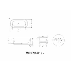 Legion Furniture WE6815-L 67.3" Double Ended Freestanding Soaking White Acrylic Tub WE6815-L Specification Drawing - Vital Hydrotherapy