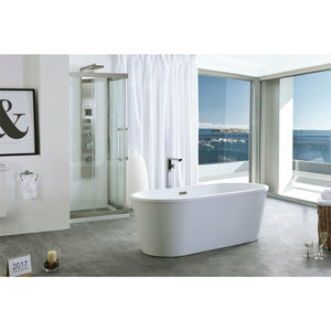 Legion Furniture 67.3" Double Ended Freestanding Soaking White Acrylic Tub - Soft Curves - with Overflow drain - Faucet: Not included - Lifestyle setting - Front view - WE6815-L - Vital Hydrotherapy