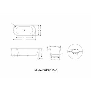 Legion Furniture 59" White Double Ended Freestanding Soaking Bathtub WE6815-S Specification Drawing - Vital Hydrotherapy