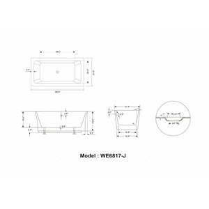 Legion Furniture WE6817 67" Double Ended White Freestanding Soaking Bathtub - Acrylic WE6817 Technical Drawing - Vital Hydrotherapy