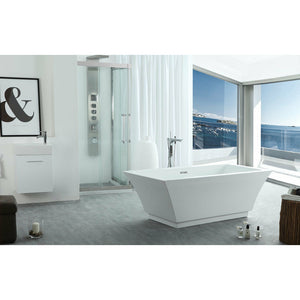 Legion Furniture WE6817 67" Double Ended White Freestanding Soaking Bathtub - Acrylic - With Slotted Overflow in Chrome Finish, Adjustable leveling legs - (Faucet sold separately) - Lifestyle setting - WE6817 - Vital Hydrotherapy