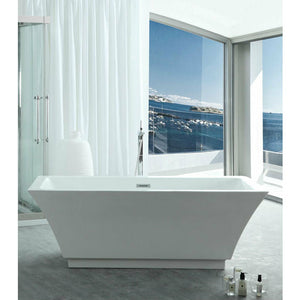Legion Furniture WE6817 67" Double Ended White Freestanding Soaking Bathtub - Acrylic - With Slotted Overflow in Chrome Finish, Adjustable leveling legs - (Faucet sold separately) - Lifestyle setting - Front view - WE6817 - Vital Hydrotherapy