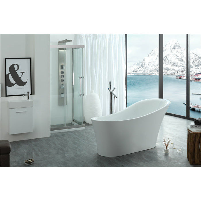 Legion Furniture 67" White Freestanding Soaking Slipper Bathtub - Acrylic - Lifestyle setting - Faucet sold separately - WE6843 - Vital Hydrotherapy