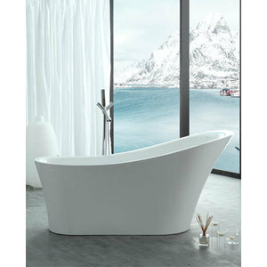 Legion Furniture 67" White Freestanding Soaking Slipper Bathtub - Acrylic - Lifestyle setting - Faucet sold separately - WE6843 - Vital Hydrotherapy
