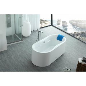 Legion Furniture 66" White Freestanding Acrylic Soaking Tub - Shape: Ellipse - With Overflow (Chrome) -located In The Center - Dimension: 66.1″ L 31″ W 22.4″ H - Faucet not included - Top View - Lifestyle setting - WE6847 - Vital Hydrotherapy
