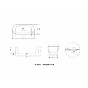 Legion Furniture 66" White Acrylic Tub WE6847 Specification Drawing - Vital Hydrotherapy
