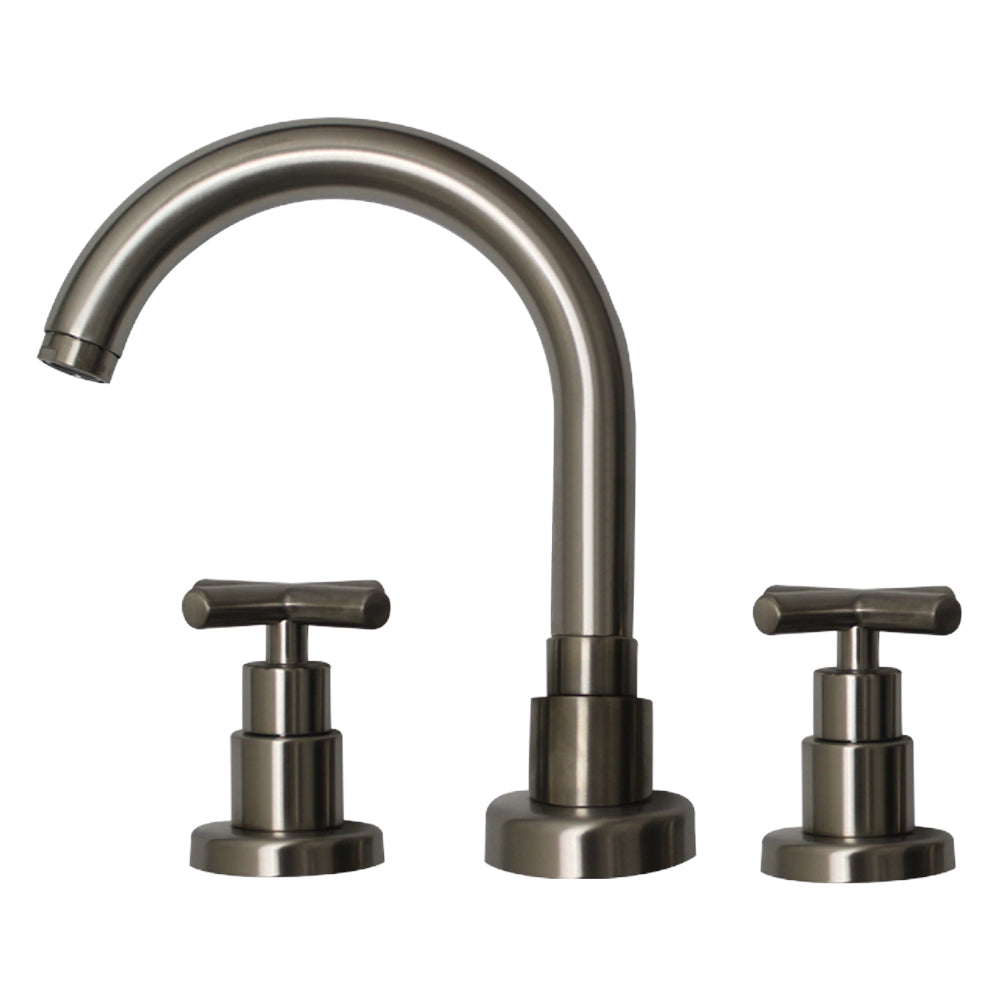 Whitehaus Luxe Widespread Lavatory Faucet with Tubular Swivel Spout, Cross Handles and Pop-up Waste WHLX79214-BN - Vital Hydrotherapy