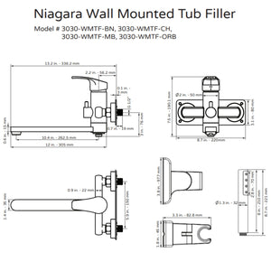 PULSE ShowerSpas Niagara Wall Mounted Tub Filler 3030-WMTF