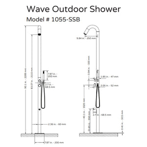 PULSE ShowerSpas Brushed Stainless Steel Outdoor Shower System - Wave Outdoor Shower 1055-SSB  Specification Drawing - Vital Hydrotherapy