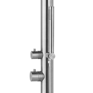 PULSE ShowerSpas Brushed Stainless Steel Outdoor Shower System - Wave Outdoor Shower -hand shower and a built-in pressure balance valve - 1055-SSB - Vital Hydrotherapy