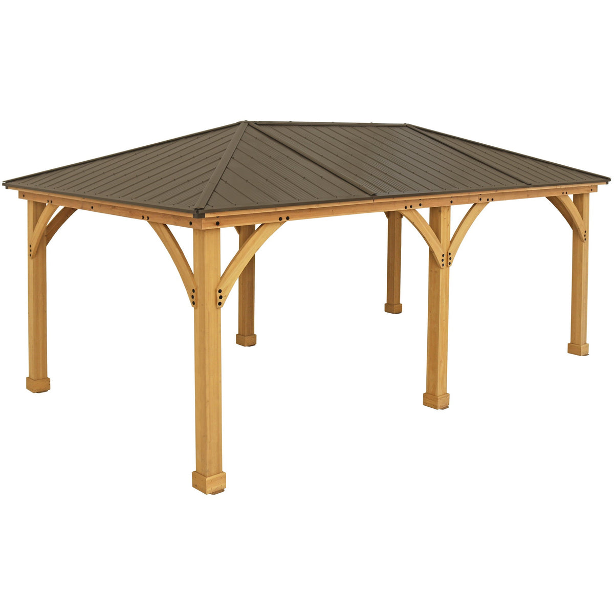 Yardistry 12 x 20 Meridian Gazebo YM11775COM - Built with 100% Premium Cedar Lumber - Pre-cut, Pre-drilled, and Pre-stained Lumber - Pre-stained Exterior Grade Cedar - Stunning Coffee Brown Aluminum Roof - Vital Hydrotherapy