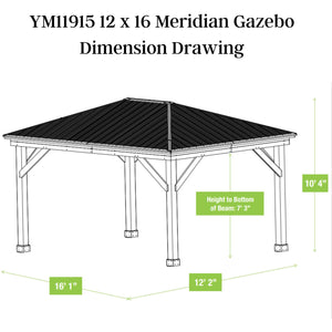 Yardistry 12 x 16 Meridian Gazebo YM11915COM - Dimension Drawing - Vital Hydrotherapy