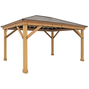 Yardistry 12 x 16 Meridian Gazebo YM11915COM - Built with 100% Premium Cedar Lumber - Pre-cut, Pre-drilled, and Pre-stained Lumber - Stunning Coffee Brown Aluminum Roof - Heavy Corner Gussets - Natural Cedar Stain - Vital Hydrotherapy