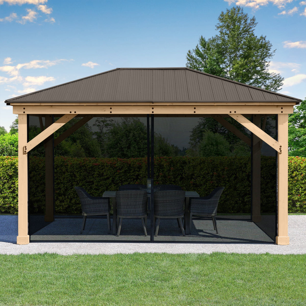 Yardistry 12 x 16 Meridian Gazebo Mesh Kit YM11920COM  - Easy Glide Tracks - Full-length Panels - Full-length Zippers - Outdoor Setting - Vital Hydrotherapy