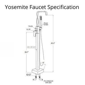 Yosemite Faucet with Hand Shower Specification Drawing FTAZ096 - Vital Hydrotherapy
