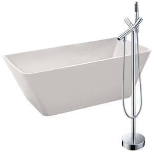 Anzzi Zenith 67 in. Acrylic Soaking Bathtub in Glossy White - Havasu Faucet with Hand Shower in Polished Chrome FTAZ099-0042C - Vital Hydrotherapy