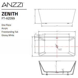 Anzzi Zenith 67 in. Acrylic Soaking Bathtub Specification Drawing FTAZ099-0042C - Vital Hydrotherapy