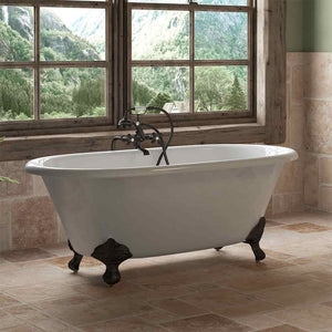 Cambridge Plumbing 60-Inch Double Ended Cast Iron Soaking Clawfoot Tub (Porcelain interior and white paint exterior) and Complete Plumbing Package - ball and claw feet (Oil rubbed bronze) DE60-398463-PKG-NH - Vital Hydrotherapy
