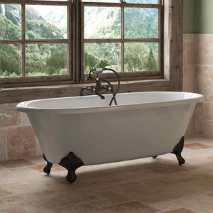 Cambridge Plumbing 66-Inch Double Ended Cast Iron Soaking Clawfoot Tub and Complete Freestanding Plumbing Package DE67-398463-PKG-NH