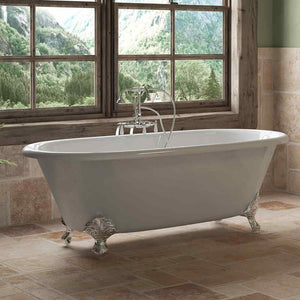 Cambridge Plumbing 66-Inch Double Ended Cast Iron Soaking Clawfoot Tub and Complete Freestanding Plumbing Package DE67-398684-PKG-NH