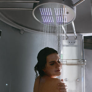 Athena steam shower Oversize Rainfall LED Ceiling Shower with young woman model