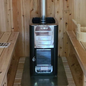 Dundalk Canadian Timber Serenity 2 to 4 person Eastern White Cedar Sauna CTC2245W - Harvia heater - Inside view - Vital Hydrotherapy