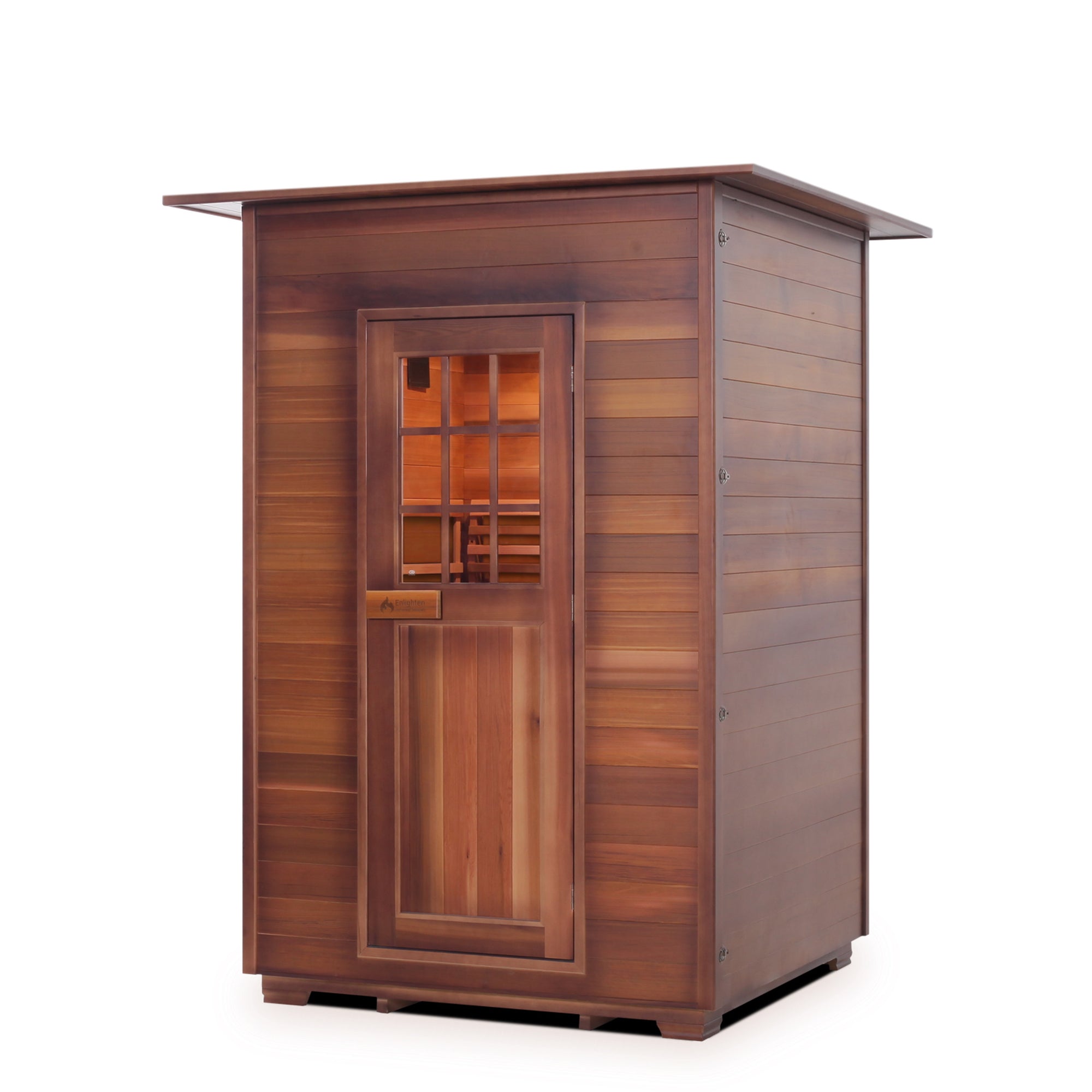 Enlighten sauna SaunaTerra Dry Traditional MoonLight 2 Person Indoor Canadian Red Cedar Wood Outside And Inside front view