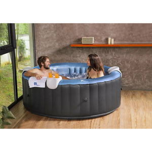 MSpa Comport Set - Two headrests and one cup holder - light grey - with one male and one female relaxing in the round spa located indoor
